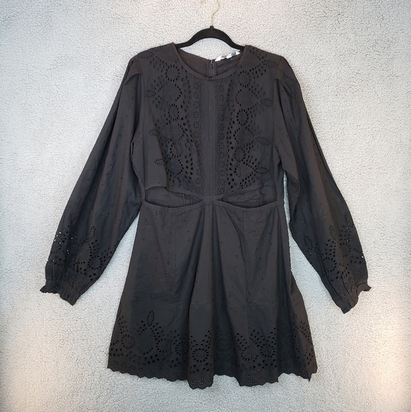 Walter Baker Hannah Black Eyelet Waist Cut Out Cotton Mini Dress Sz XL. - Picture 3 of 16